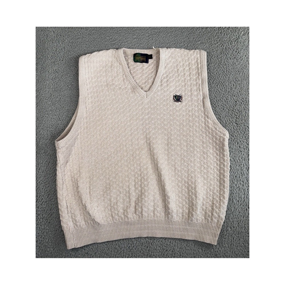 VTG Sweater Vest Men 2XL Tan Knit Golf Tennis Casual‎ Preppy 90s Dad Nautical